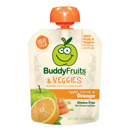 Buddy Fruits Blended Fruit & Vegetable Pouch, Carrot & Orange, PK18 2812154